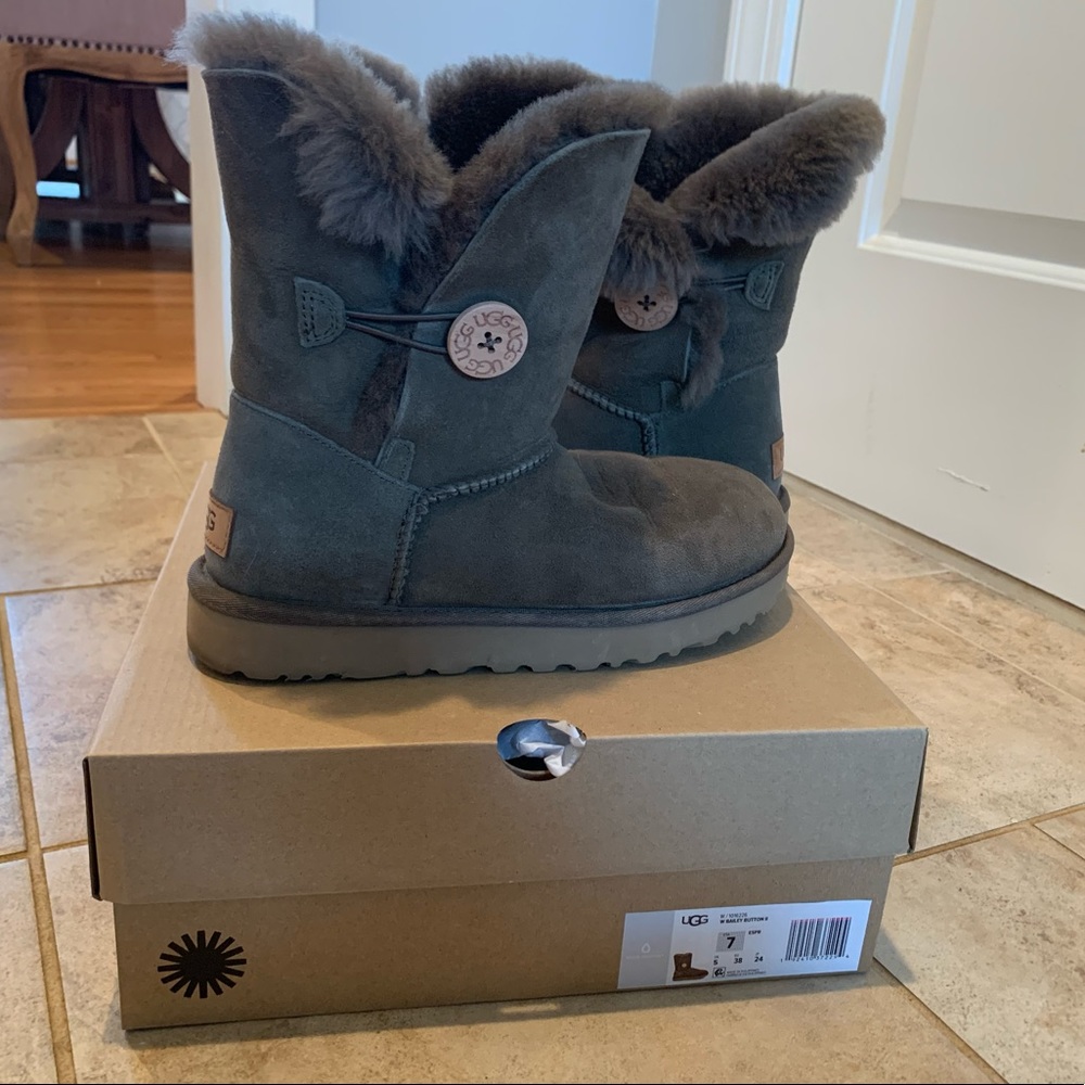 UGG Women's Short Button Boot in Charcoal Gray